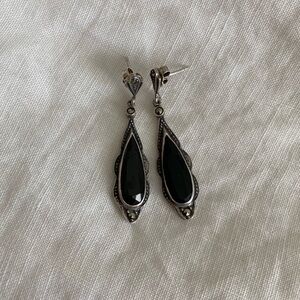 Vintage Judith Jack Sterling Silver and Onyx Drop Earrings